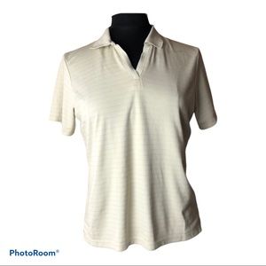 Ladies Golf shirt Dry-tech tan v-neck collared golf top size Medium